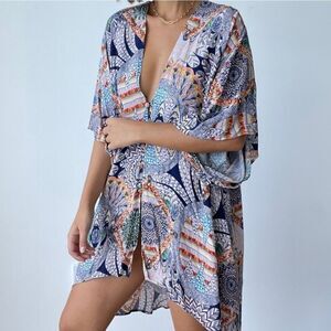 Flynn Skye Stevie Mind Blown Button Front High Low‎ Boho Kimono OS